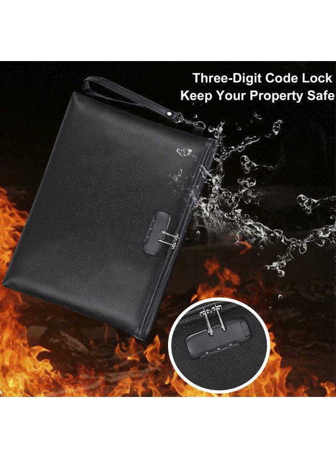 Fireproof Document Bag with Lock, 14.3x10.2 Fireproof and Waterproof Money Bag with Zipper Closure, Storage Pouch for A4 Letter Size Document, Cash, Cell Phone, Tablet, Credit Card,Passport - Image 2